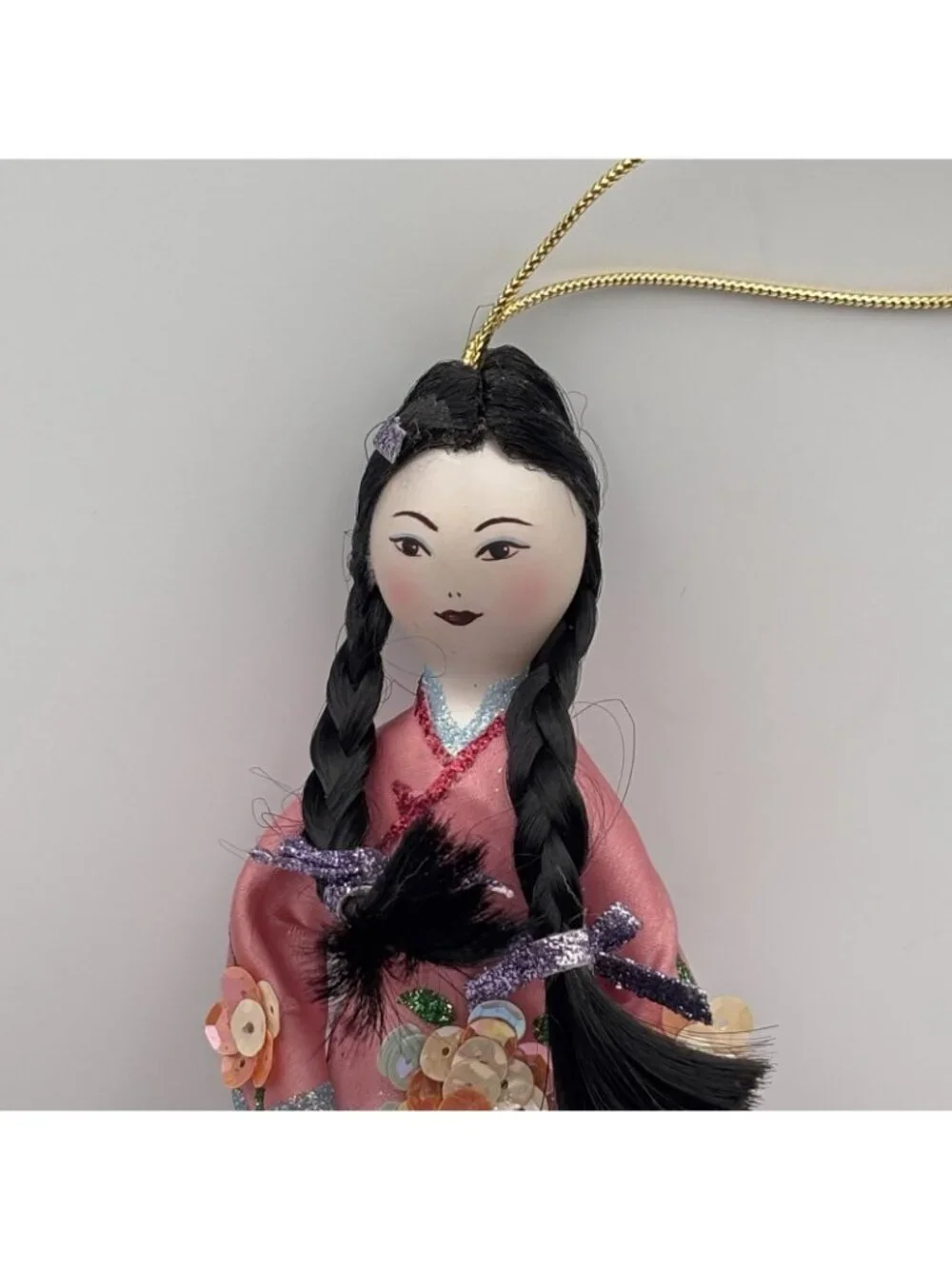 Ladies Of Elegance Glass Christmas Ornament Asian Girl Geisha Sequins Violet 8”